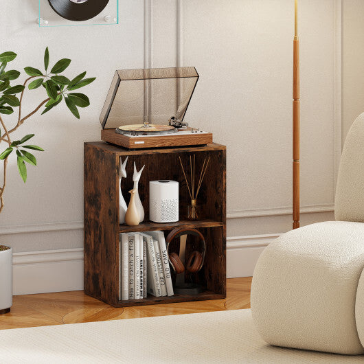 2-Cube Bookcase Set of 2 Floor Standing Open Bookshelf w/ 5-Position Adjustable Shelf-Brown