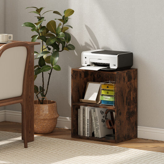 2-Cube Bookcase Set of 2 Floor Standing Open Bookshelf w/ 5-Position Adjustable Shelf-Brown