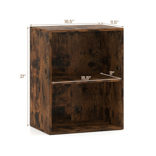 2-Cube Bookcase Set of 2 Floor Standing Open Bookshelf w/ 5-Position Adjustable Shelf-Brown