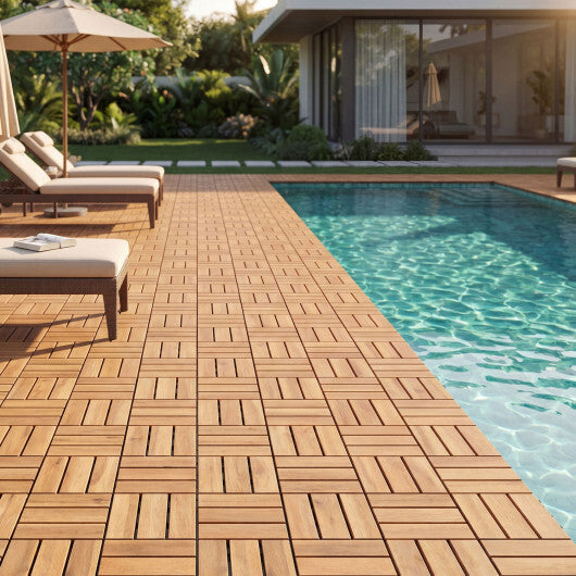 12 x 12 Inch 54 Pieces Acacia Wood Interlocking Deck Tiles with Waterproof Design-Natural LuxuryLifeWay Online Store