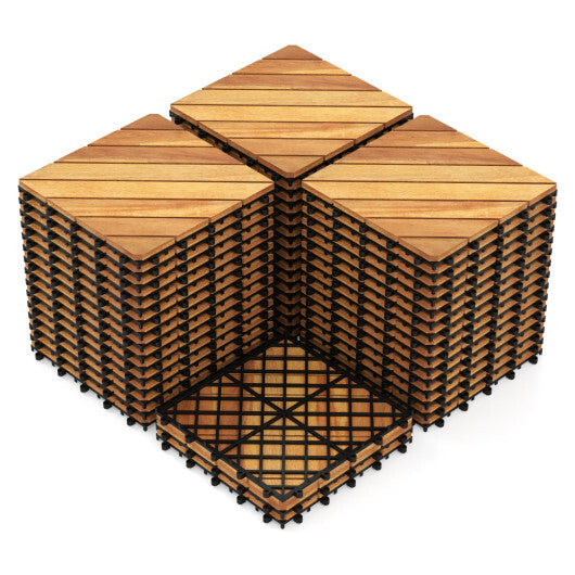 12 x 12 Inch 48 Pieces Acacia Wood Interlocking Deck Tiles with Waterproof Design-Natural