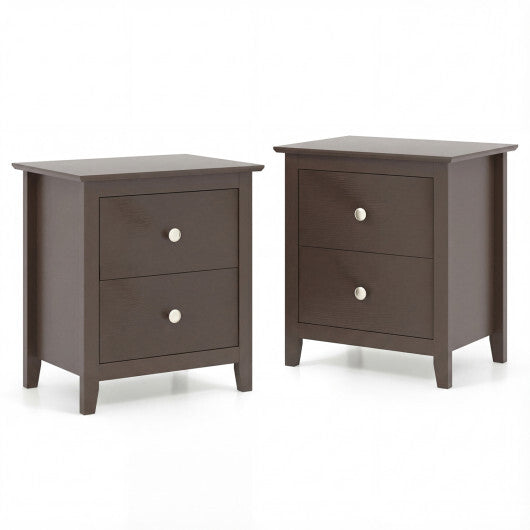 Set of 2 Modern Nightstand with two Drawers for Small Spaces-Rustic Brown LuxuryLifeWay Online Store