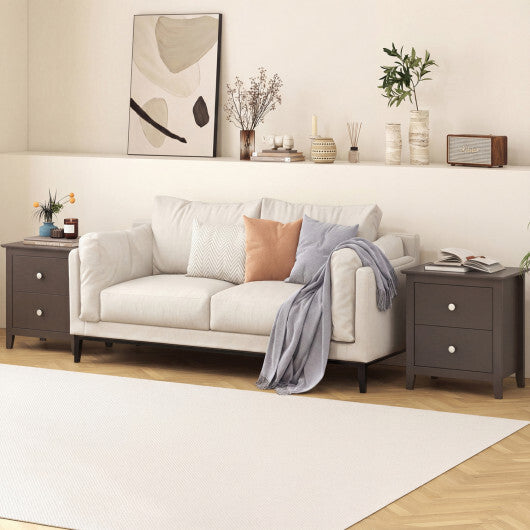 Set of 2 Modern Nightstand with two Drawers for Small Spaces-Rustic Brown LuxuryLifeWay Online Store