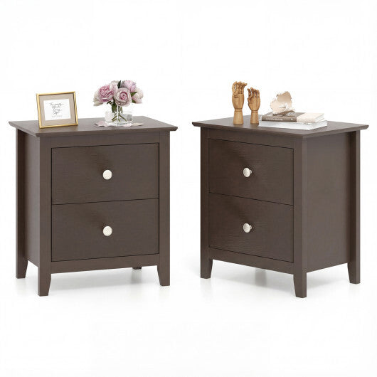 Set of 2 Modern Nightstand with two Drawers for Small Spaces-Rustic Brown LuxuryLifeWay Online Store