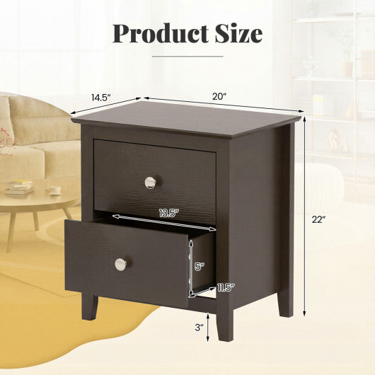 Set of 2 Modern Nightstand with two Drawers for Small Spaces-Rustic Brown LuxuryLifeWay Online Store