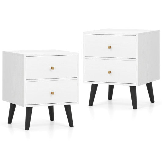 Nightstand Set of 2 Mid Century Modern Bedside Table with Golden Knobs and Raised Support Legs LuxuryLifeWay Online Store