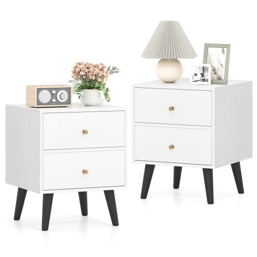 Nightstand Set of 2 Mid Century Modern Bedside Table with Golden Knobs and Raised Support Legs LuxuryLifeWay Online Store