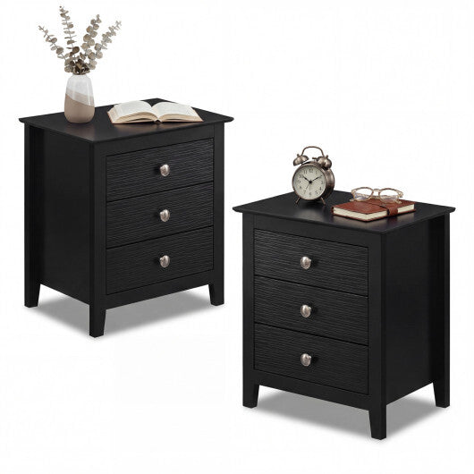 Modern Farmhouse 3-Drawer Night Stand with Wood Grain Accents for Bedroom-Black LuxuryLifeWay Online Store