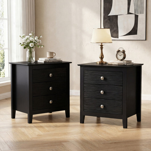 Modern Farmhouse 3-Drawer Night Stand with Wood Grain Accents for Bedroom-Black LuxuryLifeWay Online Store