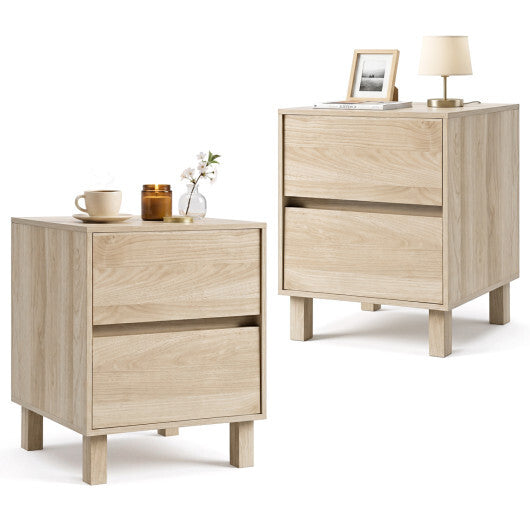 Set of 2 Modern Wooden End Table with 2 Storage Drawers-Natural LuxuryLifeWay Online Store