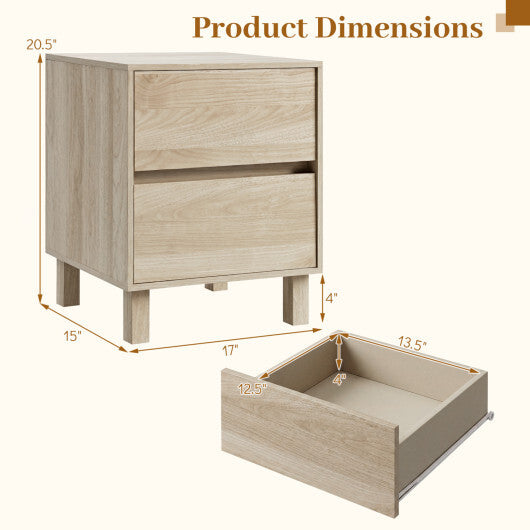 Set of 2 Modern Wooden End Table with 2 Storage Drawers-Natural LuxuryLifeWay Online Store