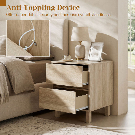 Set of 2 Modern Wooden End Table with 2 Storage Drawers-Natural LuxuryLifeWay Online Store
