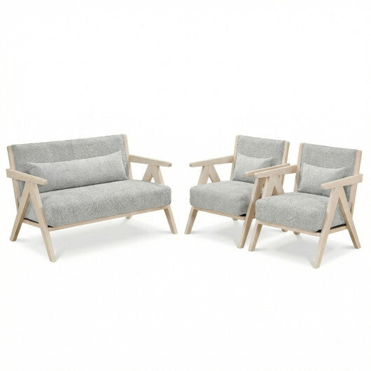 3 Pieces Living Room Furniture Set with Rubber Wood Frame-Gray LuxuryLifeWay Online Store