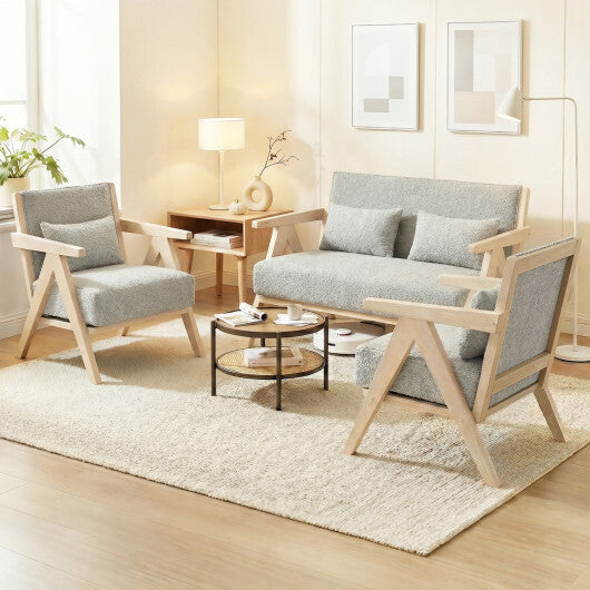 3 Pieces Living Room Furniture Set with Rubber Wood Frame-Gray LuxuryLifeWay Online Store