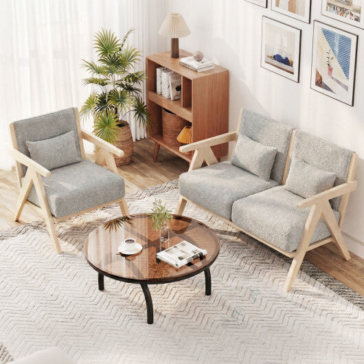 3 Pieces Living Room Furniture Set with Rubber Wood Frame-Gray LuxuryLifeWay Online Store