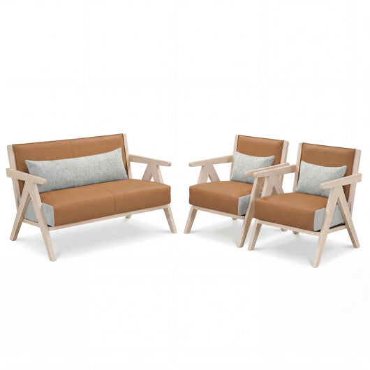 3 Pieces Living Room Furniture Set with Rubber Wood Frame-Gray LuxuryLifeWay Online Store