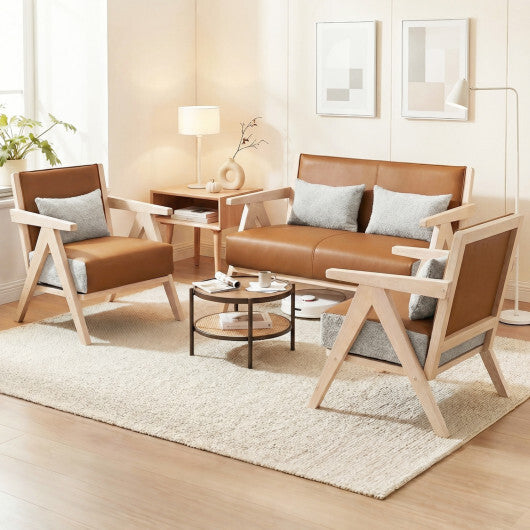 3 Pieces Living Room Furniture Set with Rubber Wood Frame-Gray LuxuryLifeWay Online Store