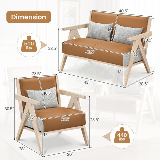 3 Pieces Living Room Furniture Set with Rubber Wood Frame-Gray LuxuryLifeWay Online Store