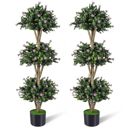 51" Artificial Triple Ball Boxwood Topiary Tree with 59 Blossoms Set of 2-Purple LuxuryLifeWay Online Store