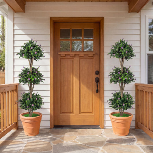 51" Artificial Triple Ball Boxwood Topiary Tree with 59 Blossoms Set of 2-Purple LuxuryLifeWay Online Store