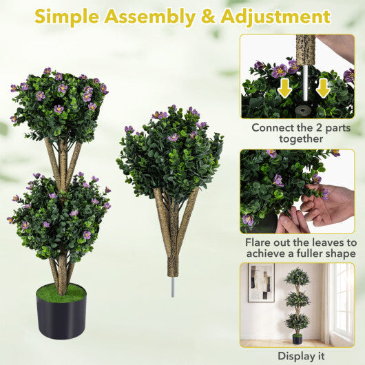 51" Artificial Triple Ball Boxwood Topiary Tree with 59 Blossoms Set of 2-Purple LuxuryLifeWay Online Store
