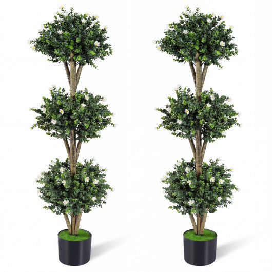 51" Artificial Triple Ball Boxwood Topiary Tree with 59 Blossoms Set of 2-Purple LuxuryLifeWay Online Store