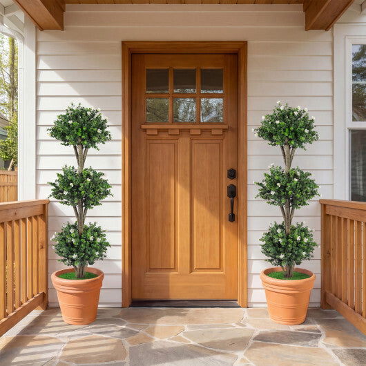 51" Artificial Triple Ball Boxwood Topiary Tree with 59 Blossoms Set of 2-Purple LuxuryLifeWay Online Store
