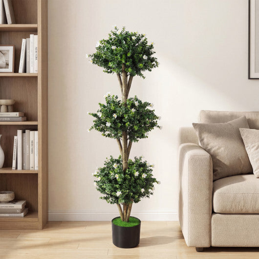 51" Artificial Triple Ball Boxwood Topiary Tree with 59 Blossoms Set of 2-Purple LuxuryLifeWay Online Store