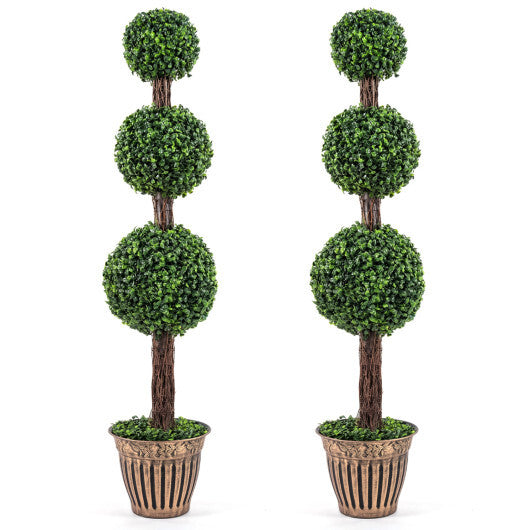 4 FT Artificial Triple Ball Boxwood Tree with Cement-filled Retro Planter Set of 2-Green LuxuryLifeWay Online Store