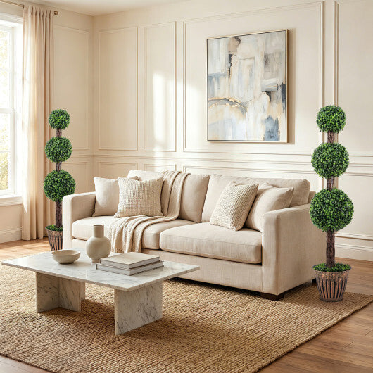 4 FT Artificial Triple Ball Boxwood Tree with Cement-filled Retro Planter Set of 2-Green LuxuryLifeWay Online Store