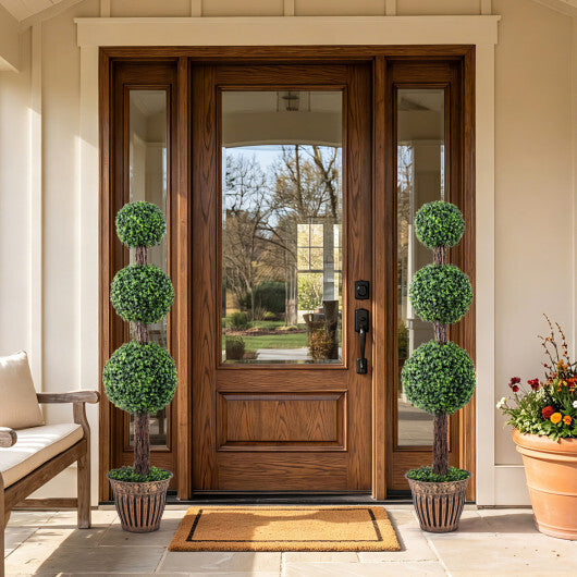 4 FT Artificial Triple Ball Boxwood Tree with Cement-filled Retro Planter Set of 2-Green LuxuryLifeWay Online Store