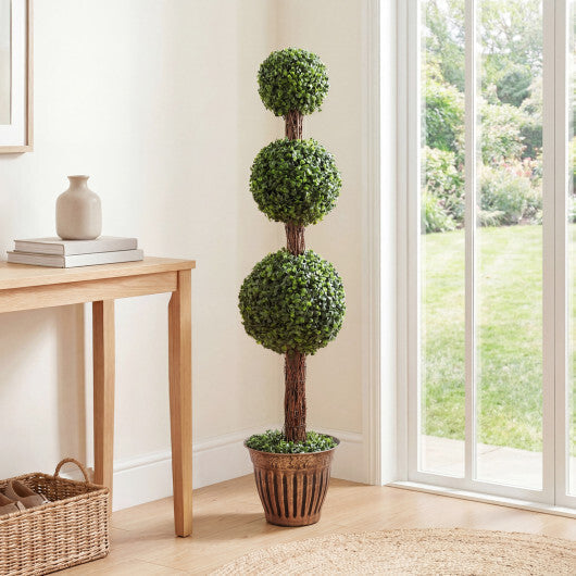 4 FT Artificial Triple Ball Boxwood Tree with Cement-filled Retro Planter Set of 2-Green LuxuryLifeWay Online Store