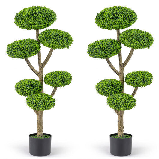 Set of 2 Indoor Outdoor 6 Balls Topiary Tree with Realistic Trunk and Weighted Cement-Filled Base LuxuryLifeWay Online Store