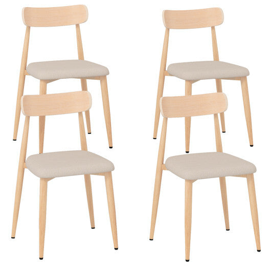 Linen Fabric Upholstered Modern Dining Chair Set of 4 with Padded Seat and Curved Back-Oak LuxuryLifeWay Online Store
