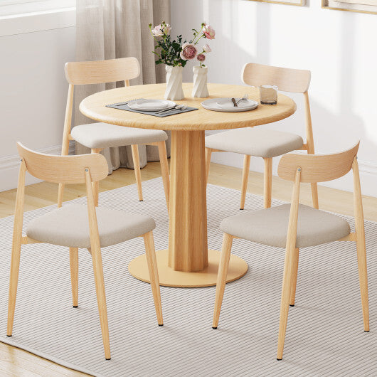 Linen Fabric Upholstered Modern Dining Chair Set of 4 with Padded Seat and Curved Back-Oak LuxuryLifeWay Online Store