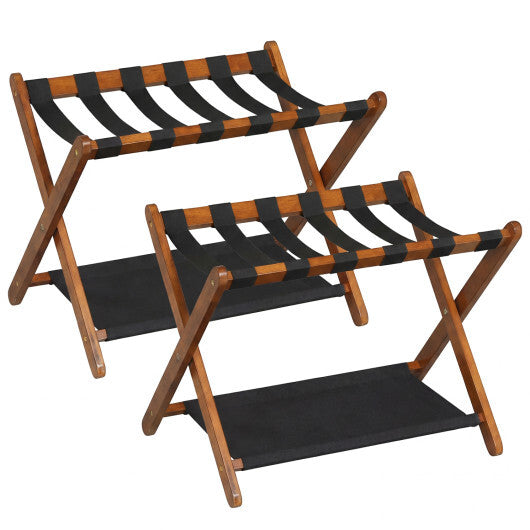 Solid Rubberwood Folding Luggage Rack with Nylon Shelves Set of 2-Brown LuxuryLifeWay Online Store