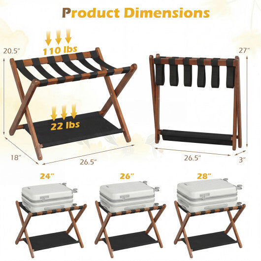 Solid Rubberwood Folding Luggage Rack with Nylon Shelves Set of 2-Brown LuxuryLifeWay Online Store