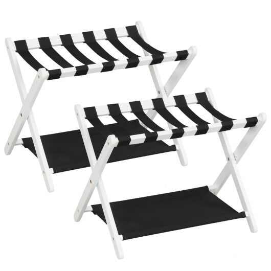 Solid Rubberwood Folding Luggage Rack with Nylon Shelves Set of 2-Brown LuxuryLifeWay Online Store