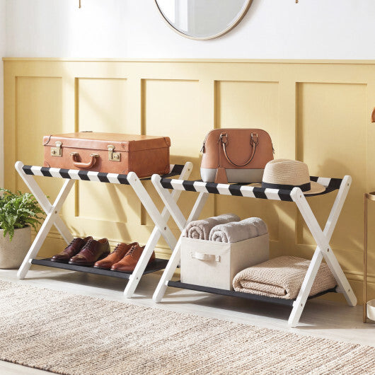Solid Rubberwood Folding Luggage Rack with Nylon Shelves Set of 2-Brown LuxuryLifeWay Online Store