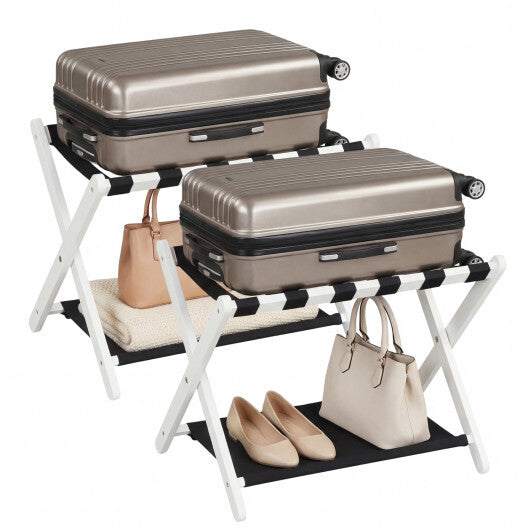 Solid Rubberwood Folding Luggage Rack with Nylon Shelves Set of 2-Brown LuxuryLifeWay Online Store