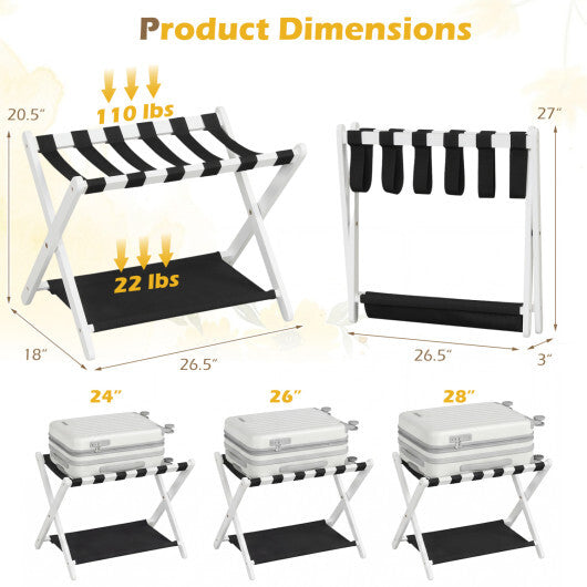 Solid Rubberwood Folding Luggage Rack with Nylon Shelves Set of 2-Brown LuxuryLifeWay Online Store