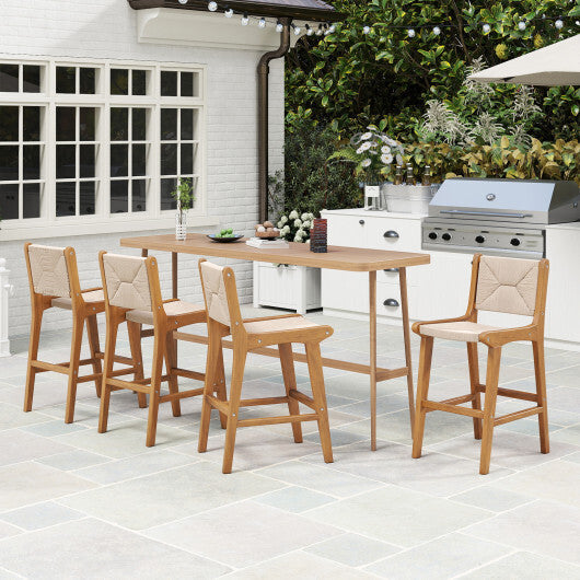 Set of 2 Outdoor Counter Height Bar Stool Woven Paper Rope Patio Barstool with Teak Wood Frame LuxuryLifeWay Online Store