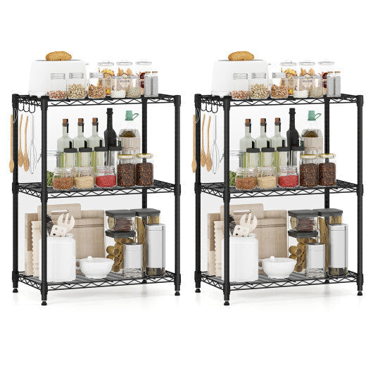 3-Tier Metal Storage Shelving Unit Set of 2 with V-Shaped Wire Rack-Black LuxuryLifeWay Online Store