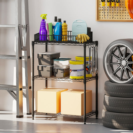 3-Tier Metal Storage Shelving Unit Set of 2 with V-Shaped Wire Rack-Black LuxuryLifeWay Online Store