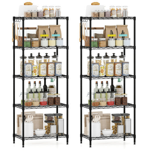 5-Tier Metal Storage Shelving Unit Set of 2 with V-Shaped Wire Rack-Black LuxuryLifeWay Online Store