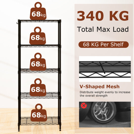 5-Tier Metal Storage Shelving Unit Set of 2 with V-Shaped Wire Rack-Black LuxuryLifeWay Online Store