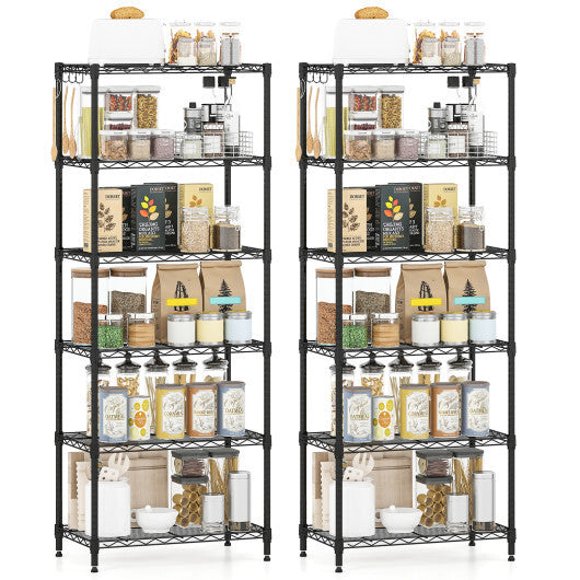 Set of 2 6-Tier Metal Storage Shelving Unit with V-Shaped Wire Rack and 900 LBS Capacity-Black LuxuryLifeWay Online Store
