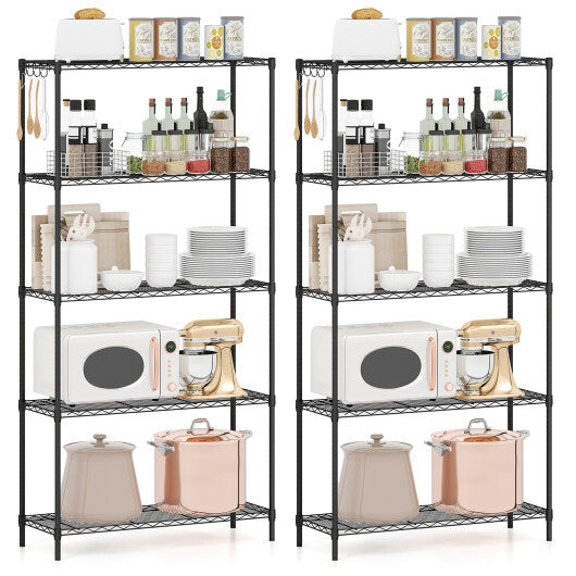 Set of 2 5-Tier Metal Storage Shelving Unit with V-Shaped Wire Rack and 1250 LBS Capacity-Black LuxuryLifeWay Online Store