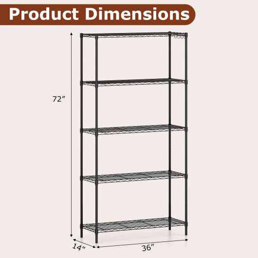 Set of 2 5-Tier Metal Storage Shelving Unit with V-Shaped Wire Rack and 1250 LBS Capacity-Black LuxuryLifeWay Online Store