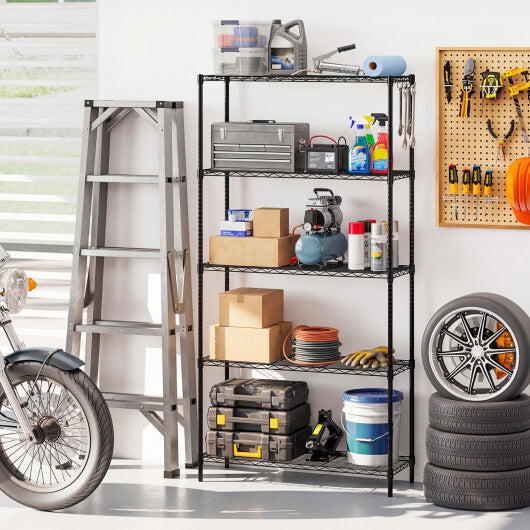 Set of 2 5-Tier Metal Storage Shelving Unit with V-Shaped Wire Rack and 1250 LBS Capacity-Black LuxuryLifeWay Online Store